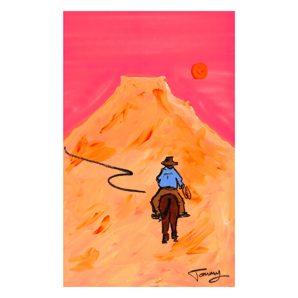 western wall art, landscape art print, canyon painting, modern western art, lone rider, Neon Frontier