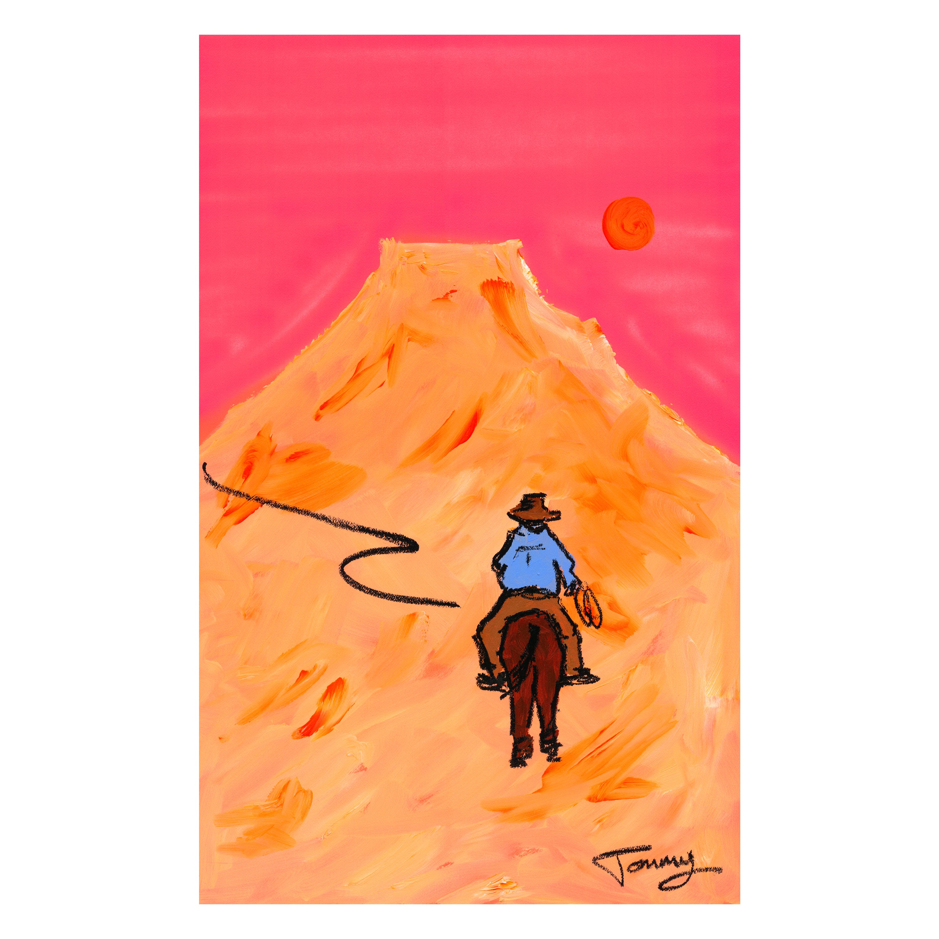 western wall art, landscape art print, canyon painting, modern western art, lone rider, Neon Frontier
