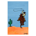 cowboy lasso horseback blue sky desert cactus western painting